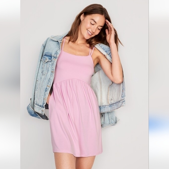 OLD NAVY Plus Size 3X Pink Spaghetti Strap Fit & Flare Cami Crossback mini Dress - Picture 1 of 8